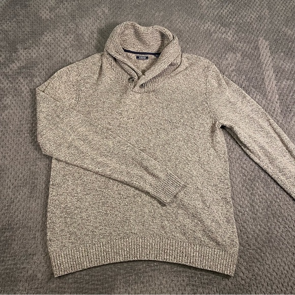 Izod Other - IZOD‎ Shawl Collar Men’s Beige Pullover Sweater Long Sleeve size Large Buttons